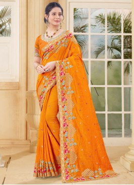 Vichitra Silk Traditional Designer Saree in Mustard