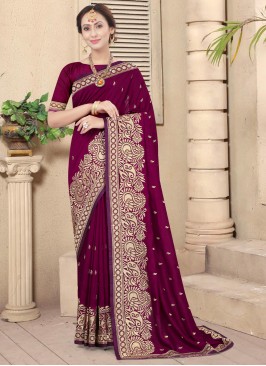 Vichitra Silk Wine Classic Designer Saree