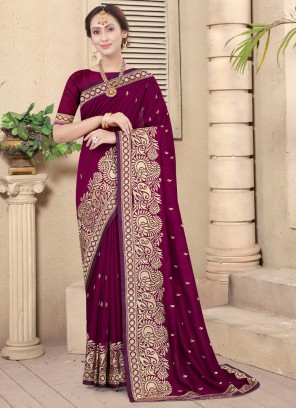 Vichitra Silk Wine Classic Designer Saree