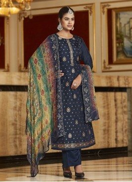 Viscose Digital Print Navy Blue Designer Salwar Suit