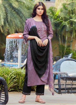 Viscose Embroidered Purple Readymade Salwar Kameez