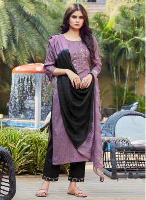 Viscose Embroidered Purple Readymade Salwar Kameez