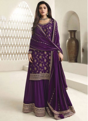 Viscose Embroidered Trendy Salwar Kameez in Purple