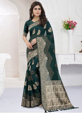 Viscose Green Butta Contemporary Style Saree