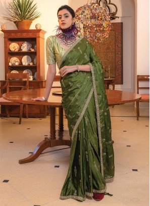 Viscose Green Embroidered Trendy Saree