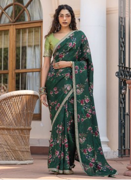 Viscose Green Lace Contemporary Saree