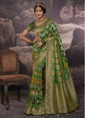 Viscose Green Weaving Saree