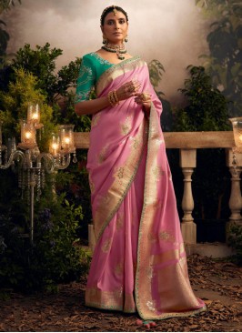 Viscose Pink Designer Saree
