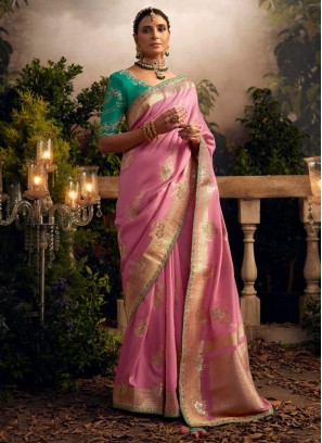 Viscose Pink Designer Saree