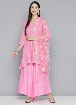 Viscose Pink Embroidered Readymade Salwar Kameez