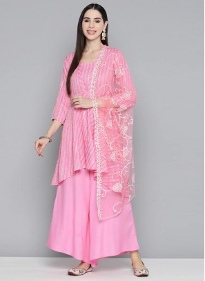 Viscose Pink Embroidered Readymade Salwar Kameez