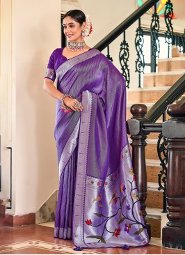 Viscose Purple Weaving Saree