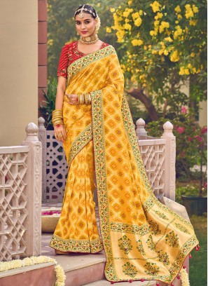 Viscose Resham Classic Saree in Yellow