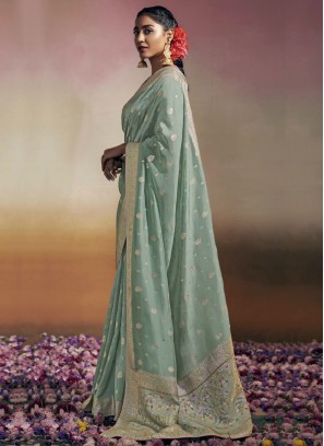 Viscose Sea Green Trendy Saree