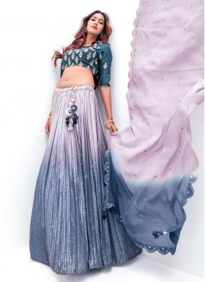 Viscose Sequins A Line Lehenga Choli in Blue and Lavender