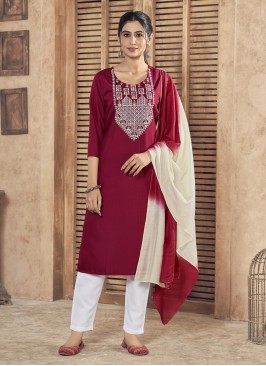 Viscose Straight Salwar Kameez in Maroon