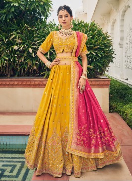 Viscose Yellow Zari Trendy Lehenga Choli