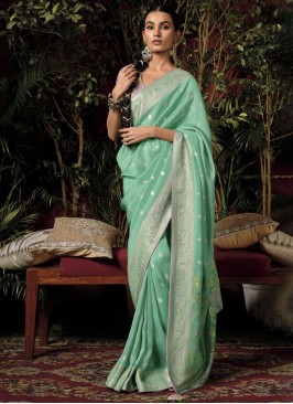 Viscose Zari Classic Saree in Sea Green