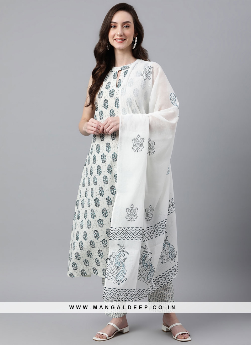 White salwar kameez with printed dupatta new arrivals