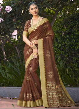 Vivacious Linen Digital Print Contemporary Saree