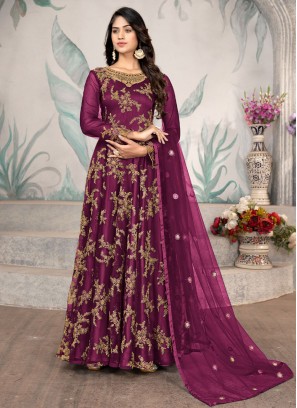 Vivacious Net Magenta Embroidered Anarkali Salwar Kameez