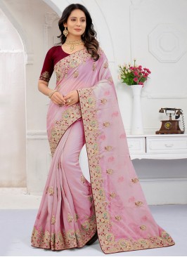 Vivacious Resham Pink Contemporary Saree