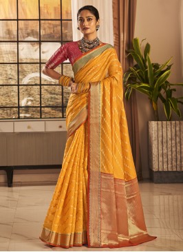 Vivacious Weaving Yellow Contemporary Saree