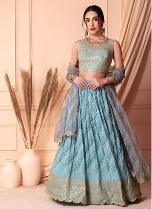 Vivid Aqua Blue Wedding Readymade Lehenga Choli