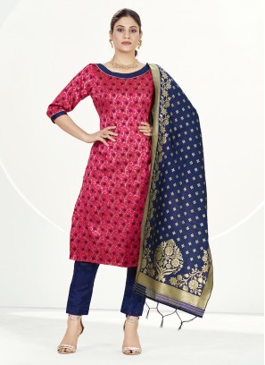 Vivid Banarasi Silk Ceremonial Straight Salwar Kameez