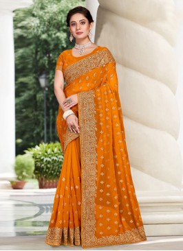 Vivid Georgette Mustard Embroidered Classic Saree