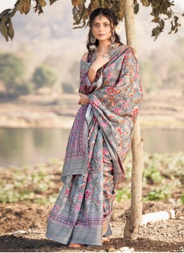 Vivid Grey Classic Saree