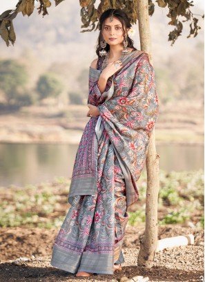Vivid Grey Classic Saree