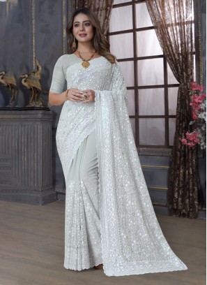 Vivid Sea Green Sequins Classic Saree