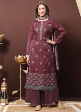 Vivid Silk Maroon Embroidered Salwar Suit
