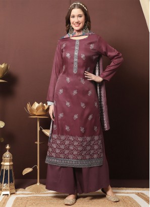 Vivid Silk Maroon Embroidered Salwar Suit