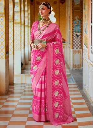 Vivid Silk Pink Designer Saree