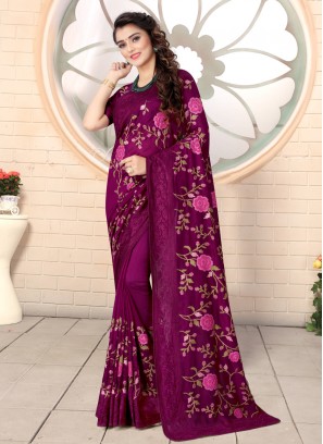 Vivid Silk Resham Wine Traditional Saree