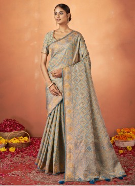 Vivid Tussar Silk Multi Colour Lace Trendy Saree