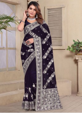 Vivid Zari Purple Georgette Designer Saree