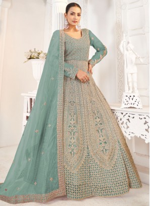 Voguish Aqua Blue Floor Length Gown