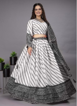 Voguish Black and White Foil Print Lehenga Choli