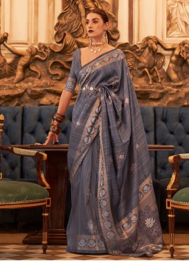 Voguish Grey Mehndi Saree