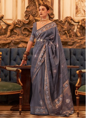 Voguish Grey Mehndi Saree