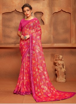 Voguish Pink Net Contemporary Style Saree