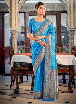 Voluptuous Aqua Blue Party Trendy Saree