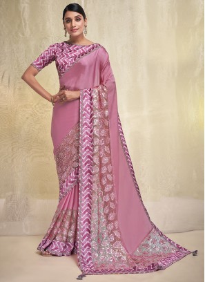 Voluptuous Crepe Silk Pink Classic Saree