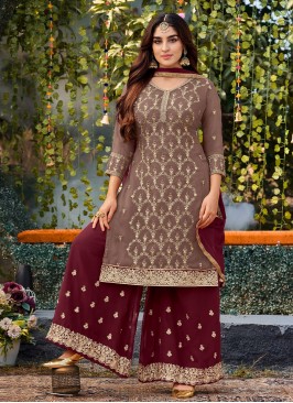 Voluptuous Georgette Mehndi Trendy Salwar Kameez