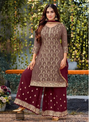 Voluptuous Georgette Mehndi Trendy Salwar Kameez