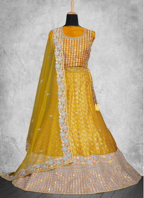 Voluptuous Mirror Mustard Silk Trendy Designer Lehenga Choli