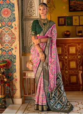 Voluptuous Patola Silk  Pink Contemporary Saree